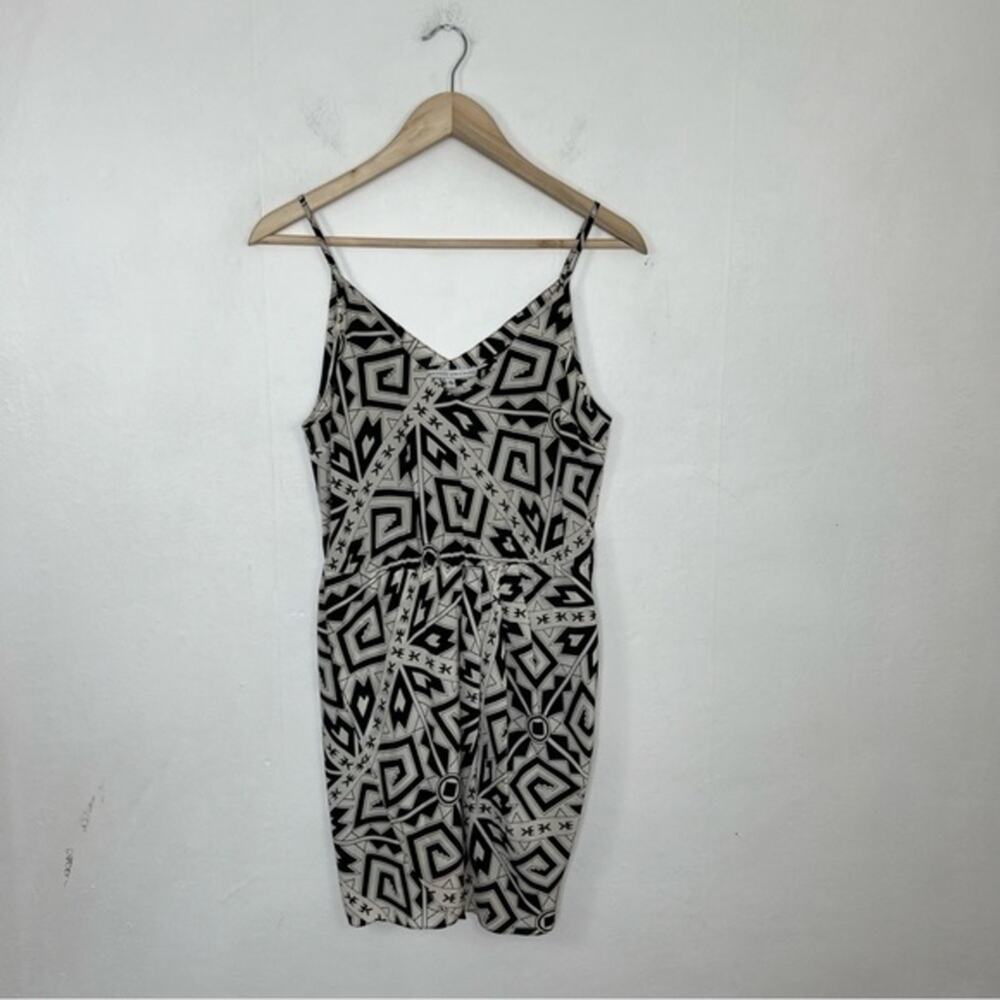 Amanda Uprichard Black White Geometric Silk Spaghetti Strap Mini Dress Size S